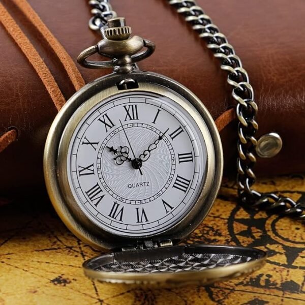 Vintage Bronze Engraved Pocket Watch for Men